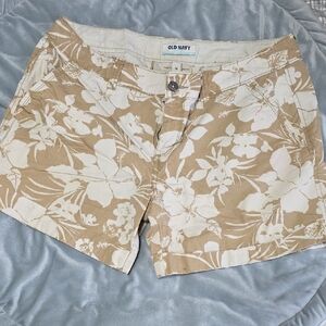 Old Navy Tan and White Floral Bermuda Shorts